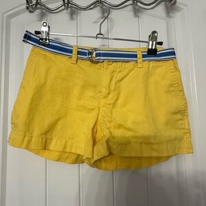 Yellow Women's Shorts with Blue Belt